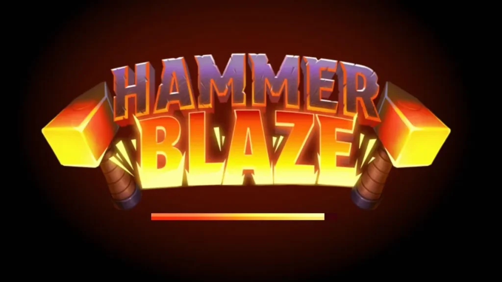 Tampilan visual slot Hammerblaze dengan latar belakang gunung berapi dan grid 7x7.